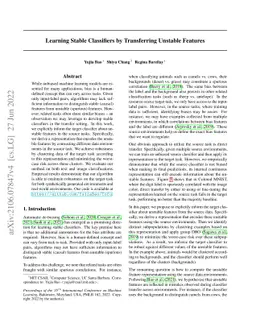 Learning Stable Classifiers by Transferring Unstable Features