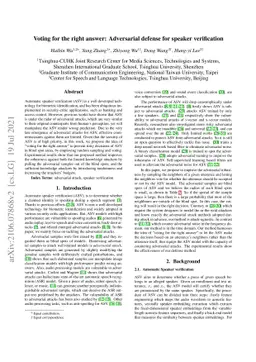 Voting for the right answer: Adversarial defense for speaker
  verification