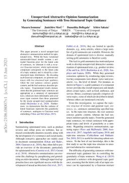 Unsupervised Abstractive Opinion Summarization by Generating Sentences
  with Tree-Structured Topic Guidance