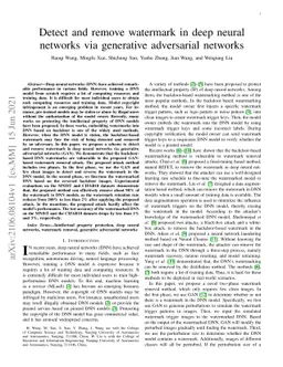 Detect and remove watermark in deep neural networks via generative
  adversarial networks
