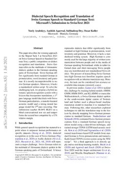 Dialectal Speech Recognition and Translation of Swiss German Speech to
  Standard German Text: Microsoft's Submission to SwissText 2021