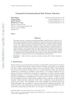 Canonical-Correlation-Based Fast Feature Selection