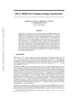BEiT: BERT Pre-Training of Image Transformers