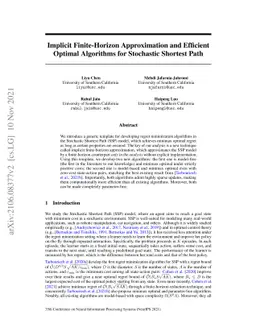 Implicit Finite-Horizon Approximation and Efficient Optimal Algorithms
  for Stochastic Shortest Path