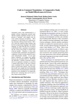 Code to Comment Translation: A Comparative Study on Model Effectiveness
  & Errors