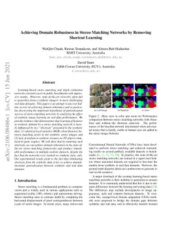 Achieving Domain Robustness in Stereo Matching Networks by Removing
  Shortcut Learning