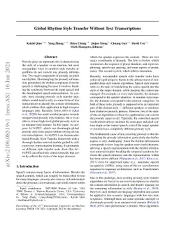 Global Rhythm Style Transfer Without Text Transcriptions