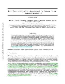 Fast Quantum Property Prediction via Deeper 2D and 3D Graph Networks