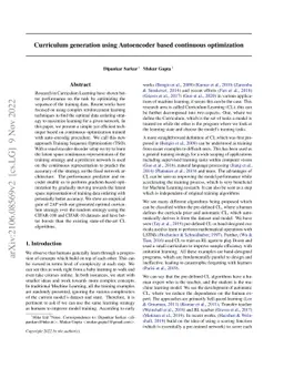 Curriculum generation using Autoencoder based continuous optimization