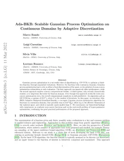Ada-BKB: Scalable Gaussian Process Optimization on Continuous Domains by
  Adaptive Discretization