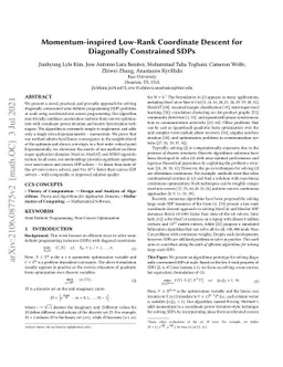 Momentum-inspired Low-Rank Coordinate Descent for Diagonally Constrained
  SDPs