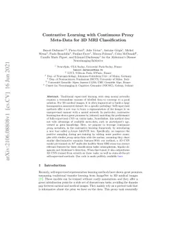 Contrastive Learning with Continuous Proxy Meta-Data for 3D MRI
  Classification
