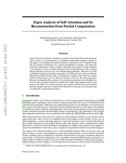 Eigen Analysis of Self-Attention and its Reconstruction from Partial
  Computation