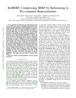RefBERT: Compressing BERT by Referencing to Pre-computed Representations