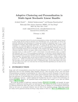 Adaptive Clustering and Personalization in Multi-Agent Stochastic Linear
  Bandits