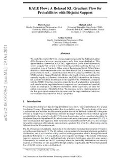 KALE Flow: A Relaxed KL Gradient Flow for Probabilities with Disjoint
  Support