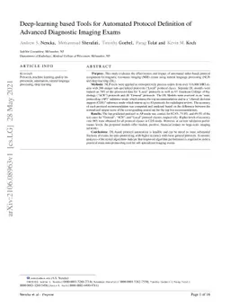 Deep-learning based Tools for Automated Protocol Definition of Advanced
  Diagnostic Imaging Exams