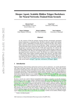 Sleeper Agent: Scalable Hidden Trigger Backdoors for Neural Networks
  Trained from Scratch