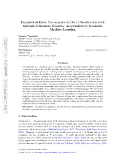 Exponential Error Convergence in Data Classification with Optimized
  Random Features: Acceleration by Quantum Machine Learning