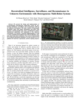Decentralised Intelligence, Surveillance, and Reconnaissance in Unknown
  Environments with Heterogeneous Multi-Robot Systems