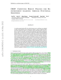 CROP: Certifying Robust Policies for Reinforcement Learning through
  Functional Smoothing