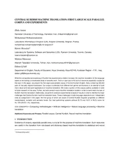 Central Kurdish machine translation: First large scale parallel corpus
  and experiments