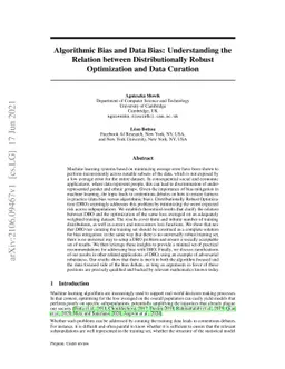 Algorithmic Bias and Data Bias: Understanding the Relation between
  Distributionally Robust Optimization and Data Curation