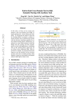 End-to-End Cross-Domain Text-to-SQL Semantic Parsing with Auxiliary Task