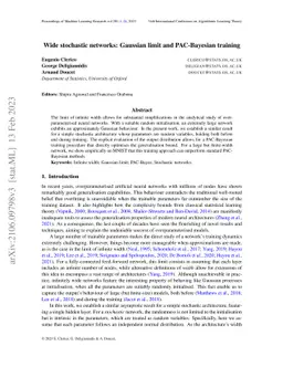 Wide stochastic networks: Gaussian limit and PAC-Bayesian training