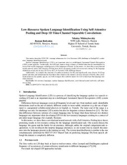 Low-Resource Spoken Language Identification Using Self-Attentive Pooling
  and Deep 1D Time-Channel Separable Convolutions