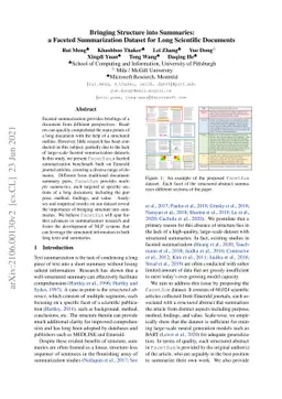 Bringing Structure into Summaries: a Faceted Summarization Dataset for
  Long Scientific Documents