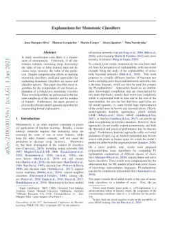Explanations for Monotonic Classifiers
