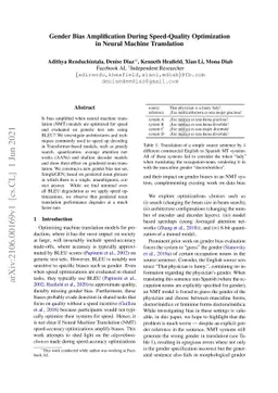 Gender Bias Amplification During Speed-Quality Optimization in Neural
  Machine Translation