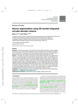 Neuron segmentation using 3D wavelet integrated encoder-decoder network