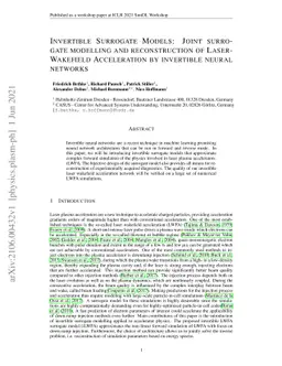 Invertible Surrogate Models: Joint surrogate modelling and
  reconstruction of Laser-Wakefield Acceleration by invertible neural networks