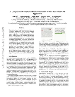 A Compression-Compilation Framework for On-mobile Real-time BERT
  Applications