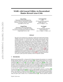 MARL with General Utilities via Decentralized Shadow Reward Actor-Critic