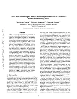 Look Wide and Interpret Twice: Improving Performance on Interactive
  Instruction-following Tasks
