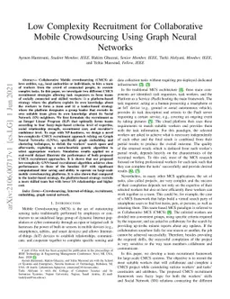 Low Complexity Recruitment for Collaborative Mobile Crowdsourcing Using
  Graph Neural Networks