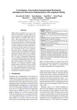 ConvoSumm: Conversation Summarization Benchmark and Improved Abstractive
  Summarization with Argument Mining