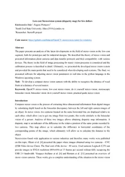 Low-cost Stereovision system (disparity map) for few dollars