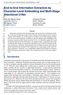 End-to-End Information Extraction by Character-Level Embedding and
  Multi-Stage Attentional U-Net