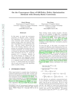 On the Convergence Rate of Off-Policy Policy Optimization Methods with
  Density-Ratio Correction