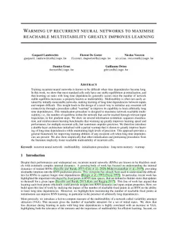 Warming up recurrent neural networks to maximise reachable
  multistability greatly improves learning