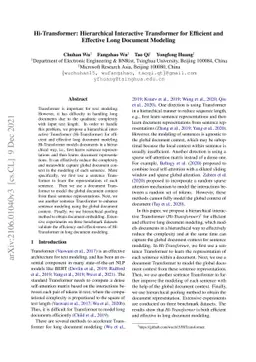 Hi-Transformer: Hierarchical Interactive Transformer for Efficient and
  Effective Long Document Modeling