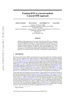 Framing RNN as a kernel method: A neural ODE approach
