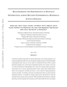 Benchmarking the Performance of Bayesian Optimization across Multiple
  Experimental Materials Science Domains