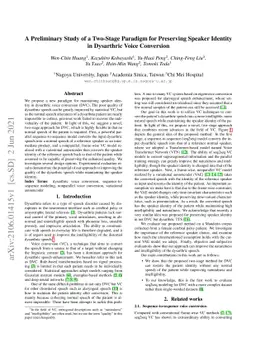 A Preliminary Study of a Two-Stage Paradigm for Preserving Speaker
  Identity in Dysarthric Voice Conversion