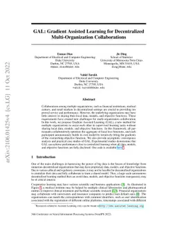 GAL: Gradient Assisted Learning for Decentralized Multi-Organization
  Collaborations