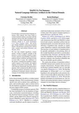 MedNLI Is Not Immune: Natural Language Inference Artifacts in the
  Clinical Domain